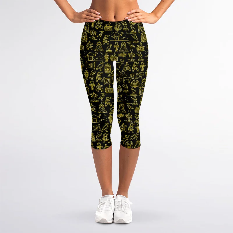 Don’t Miss Out Egyptian Symbols Pattern Print Women's Capri Leggings