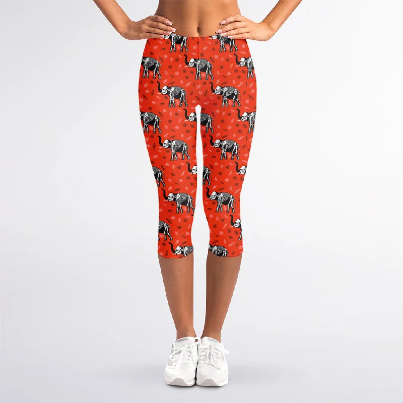 Mega Sale Elephant Skeleton X-Ray Pattern Print Women's Capri Leggings