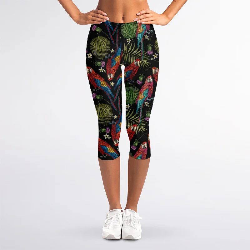 Best Seller Embroidery Parrot Pattern Print Women's Capri Leggings