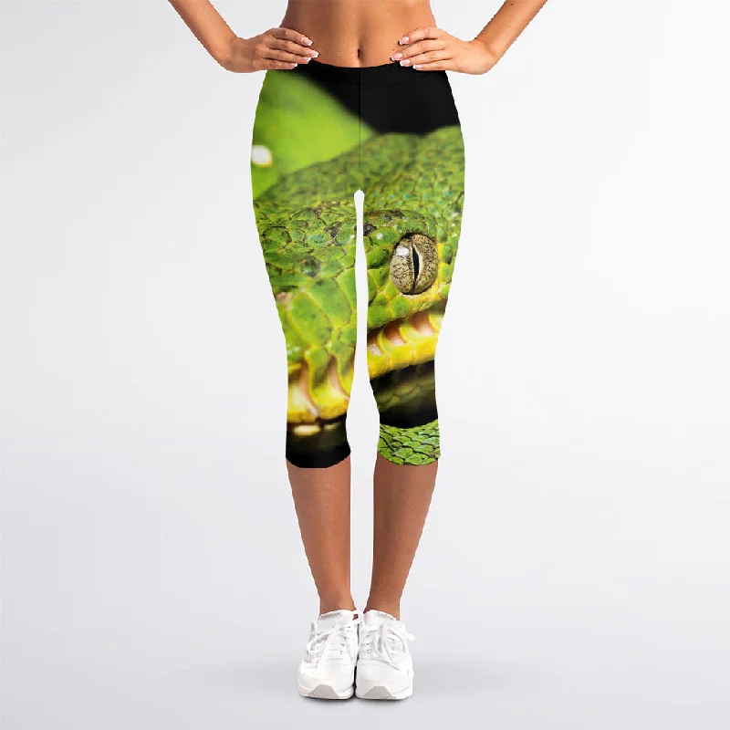 Sale Event Emerald Tree Boa Snake Print Women's Capri Leggings