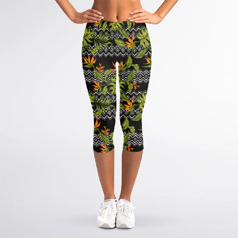 Don't Wait Ethnic Bird Of Paradise Pattern Print Women's Capri Leggings