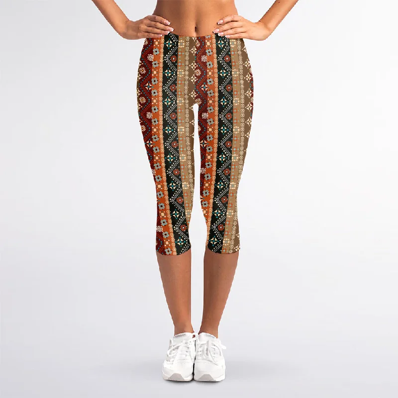 Closeout Ethnic Boho Tribal Pattern Print Women's Capri Leggings
