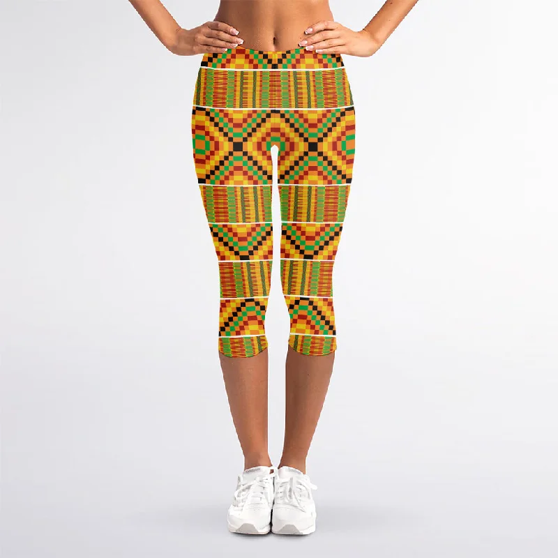 Flash Deals Ethnic Kente Pattern Print Women's Capri Leggings