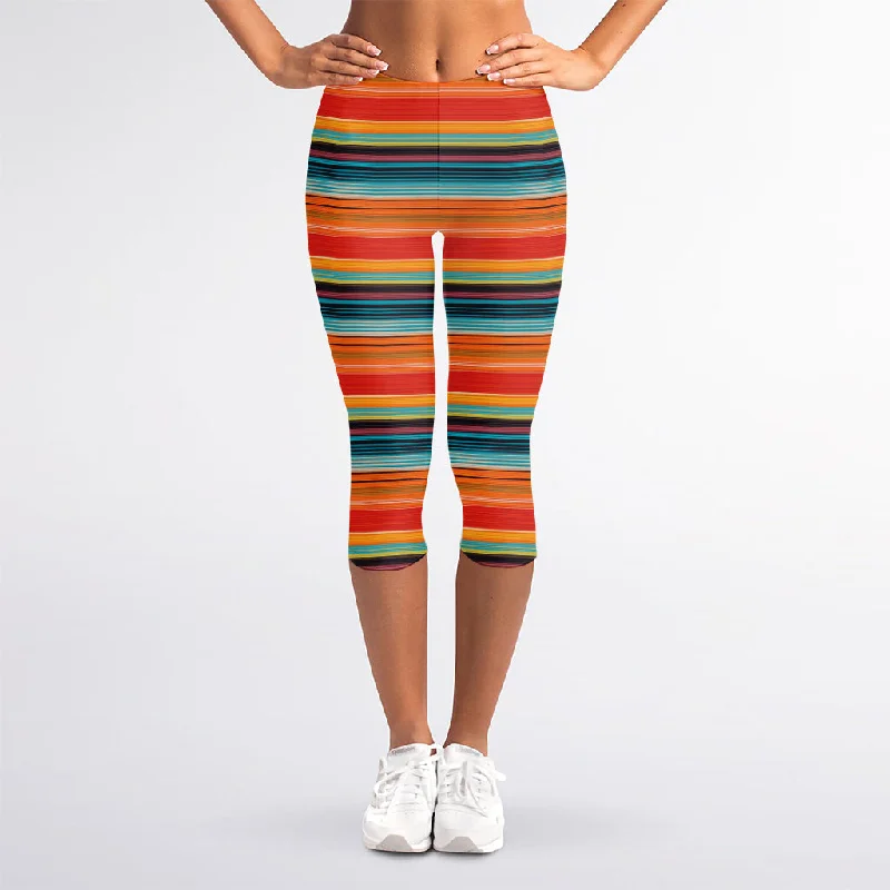 Extra Discounts Ethnic Mexican Blanket Pattern Print Women's Capri Leggings