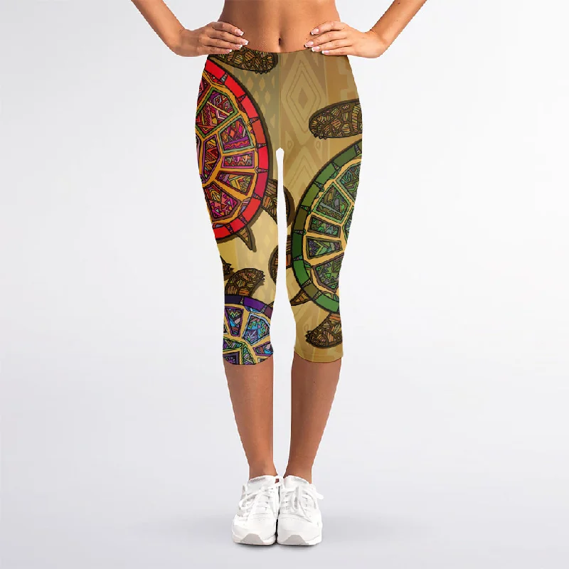 Incredible Offers Ethnic Sea Turtles Print Women's Capri Leggings
