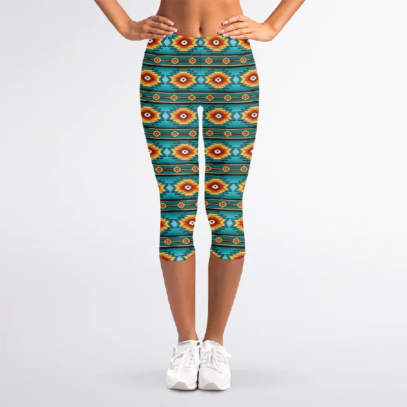 Clearance Items Ethnic Southwestern Navajo Pattern Print Women's Capri Leggings