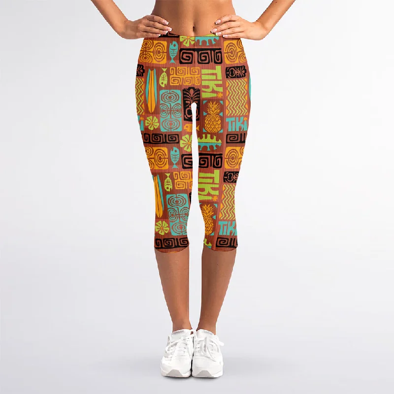 Sale Event Ethnic Tiki Pattern Print Women's Capri Leggings