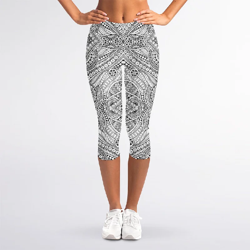 Unmissable Offer Ethnic Zentangle Pattern Print Women's Capri Leggings