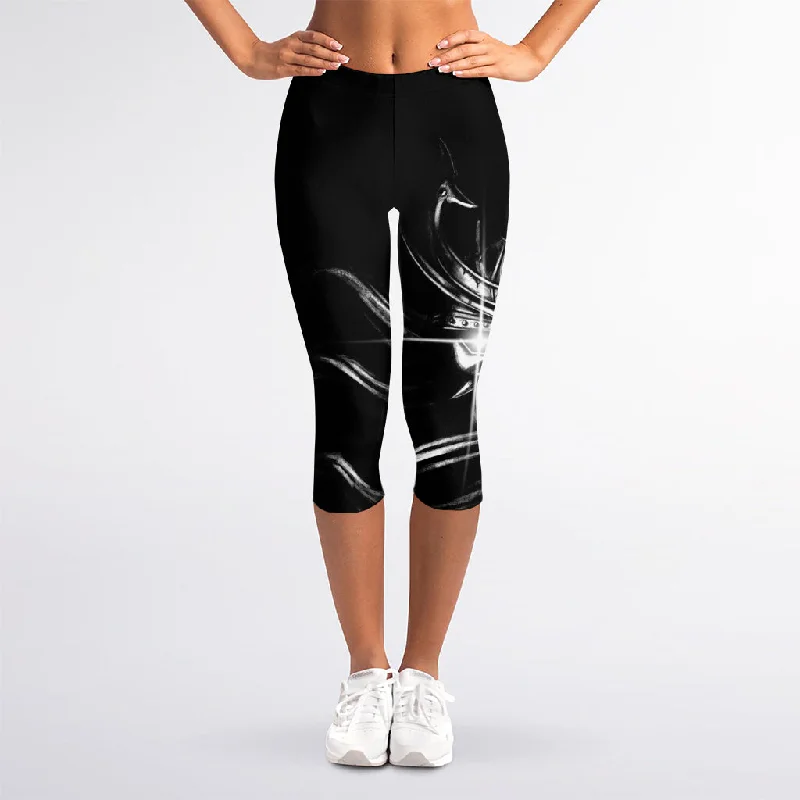 Stock Clearance Evil Samurai Mask Print Women's Capri Leggings