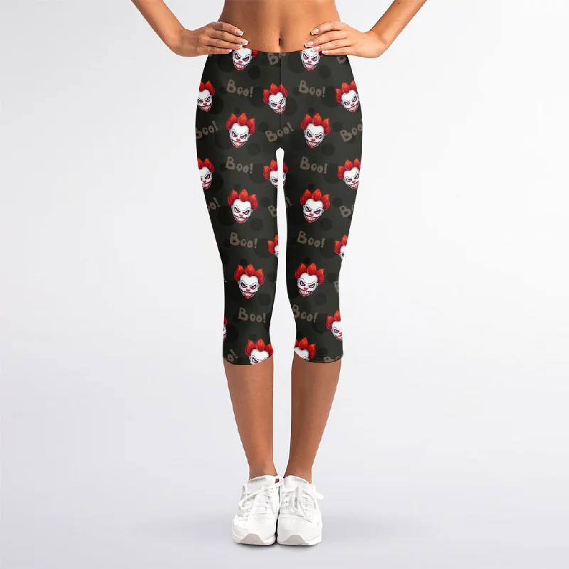 Super Sale Evil Scary Clown Pattern Print Women's Capri Leggings