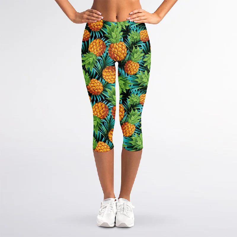 New Markdowns Exotic Tropical Pineapple Pattern Print Women's Capri Leggings