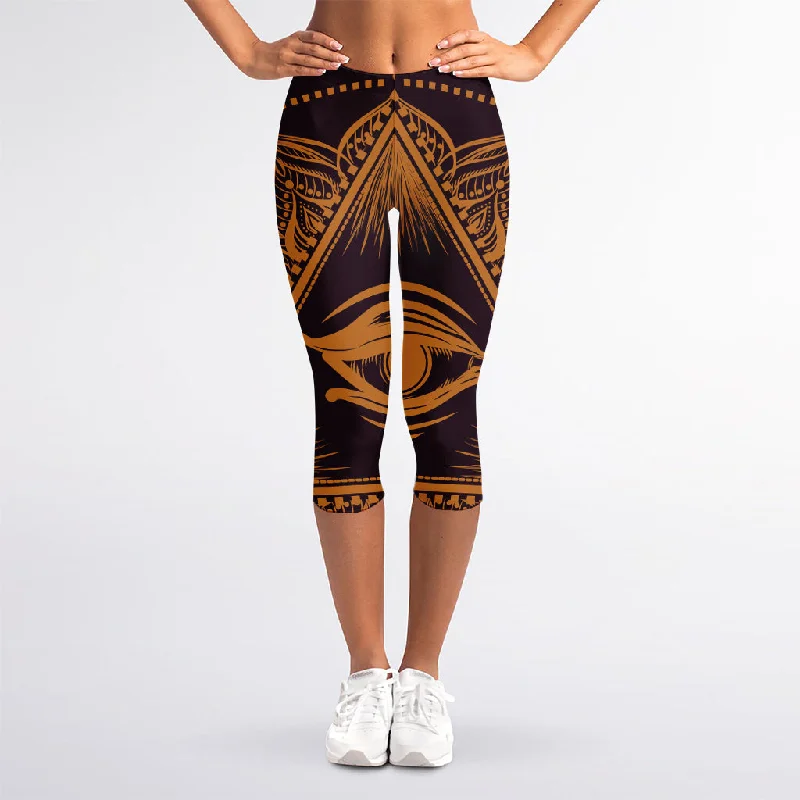 Deal Dash Eye of Providence Mandala Print Women's Capri Leggings