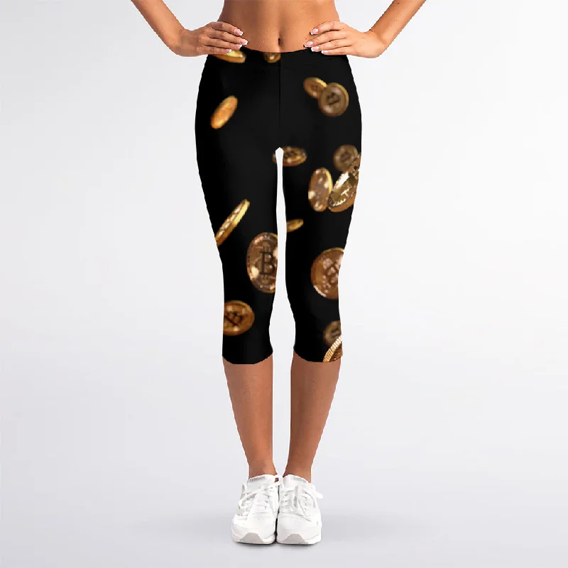Discount Deals Falling Bitcoin Print Women's Capri Leggings