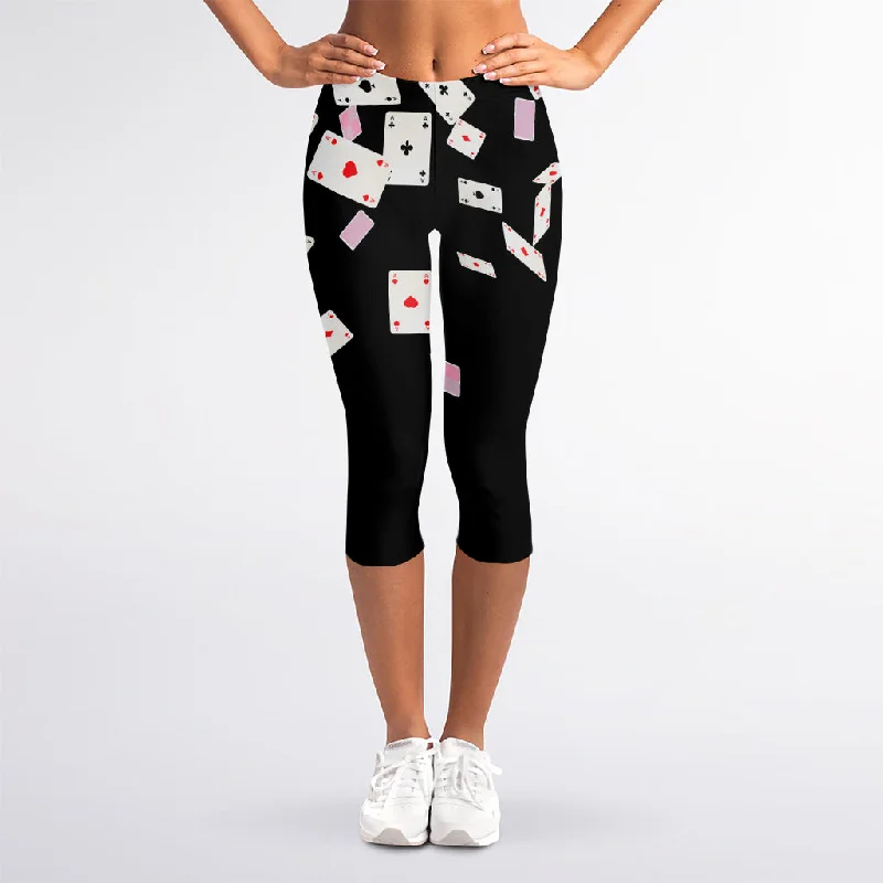 Big Discounts Falling Casino Card Print Women's Capri Leggings