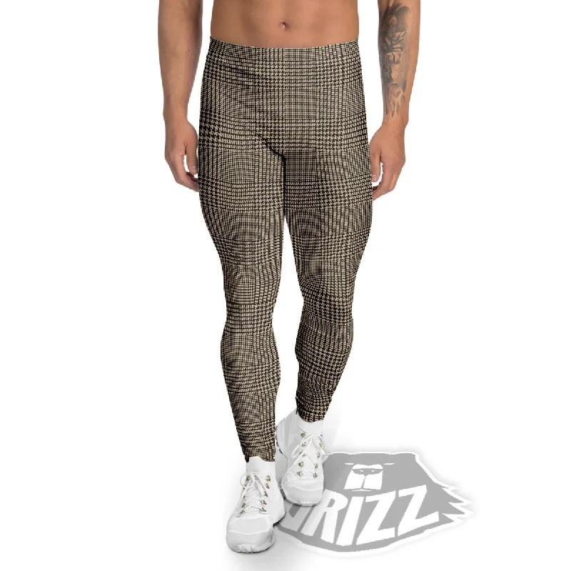 Can't Be Beat Glen Plaid Beige And Brown Print Men's Leggings
