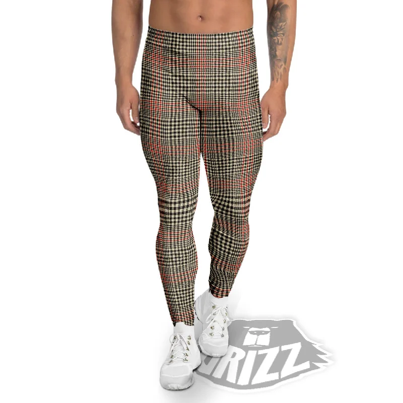Daily Specials Glen Plaid Brown Beige Print Men's Leggings