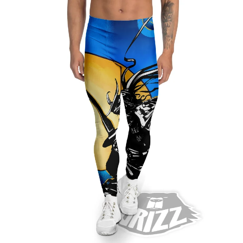 The Best Prices Golden Sun Samurai Blue Sky Print Men's Leggings