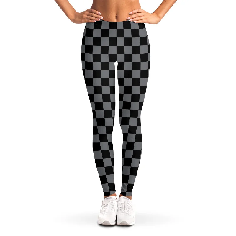 Deal Mania Grey And Black Checkered Pattern Print Women's Leggings