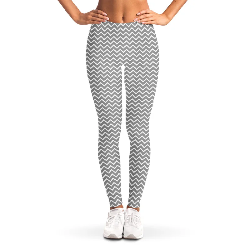 Anniversary Sale Grey And White Zigzag Pattern Print Women's Leggings