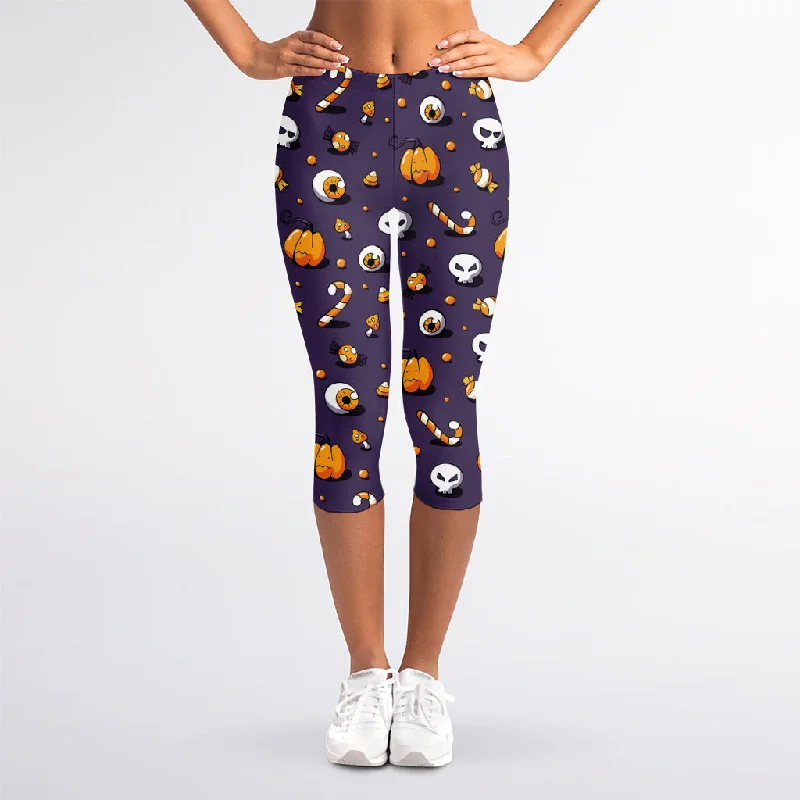 Best Seller Halloween Eyeball Pattern Print Women's Capri Leggings