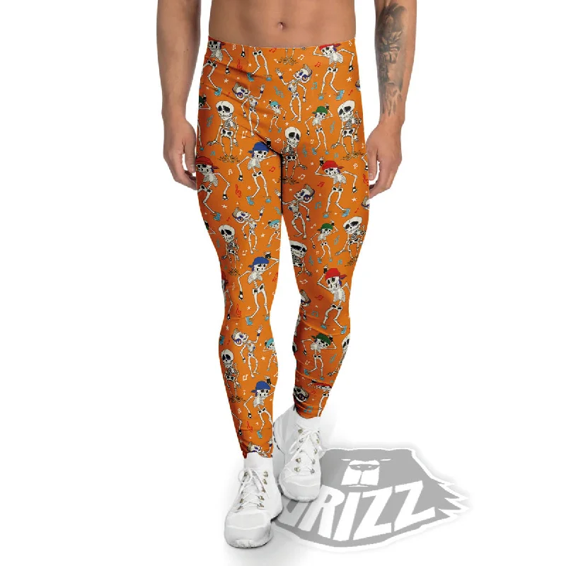 Deep Discounts Halloween Party Orange Print Pattern Men's Leggings