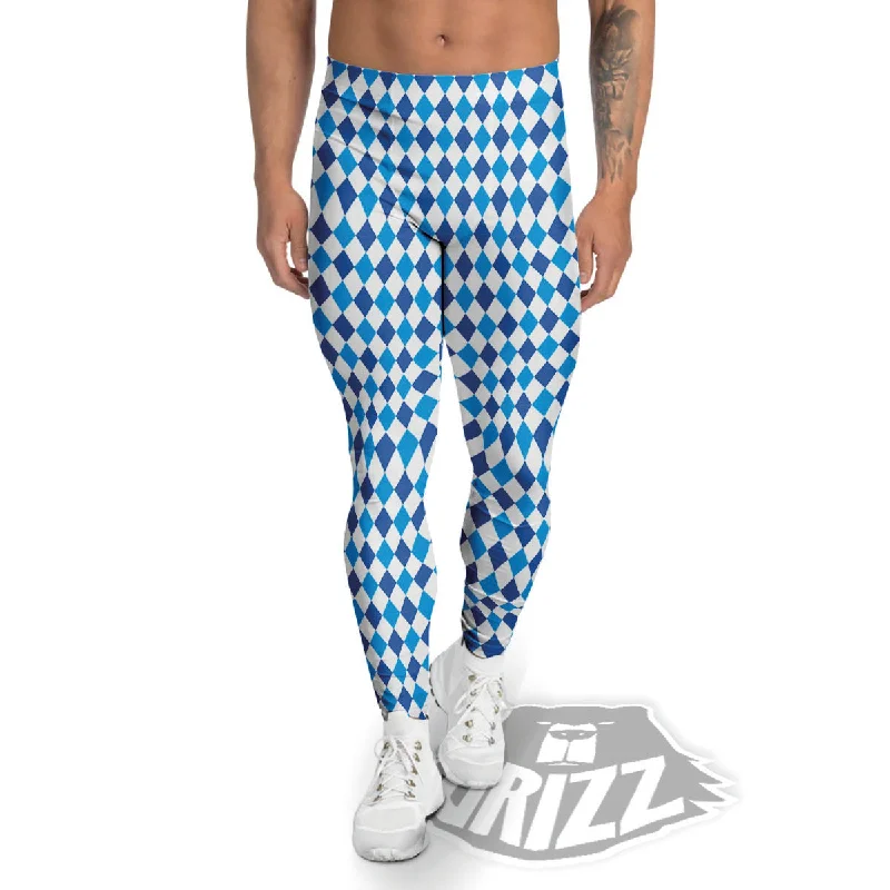Bargain Prices Harlequin Blue Print Pattern Men's Leggings