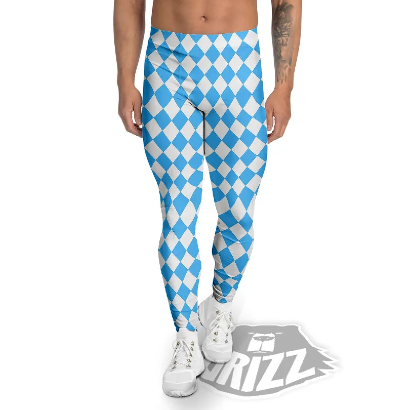 Price Break Harlequin White And Blue Print Pattern Men's Leggings