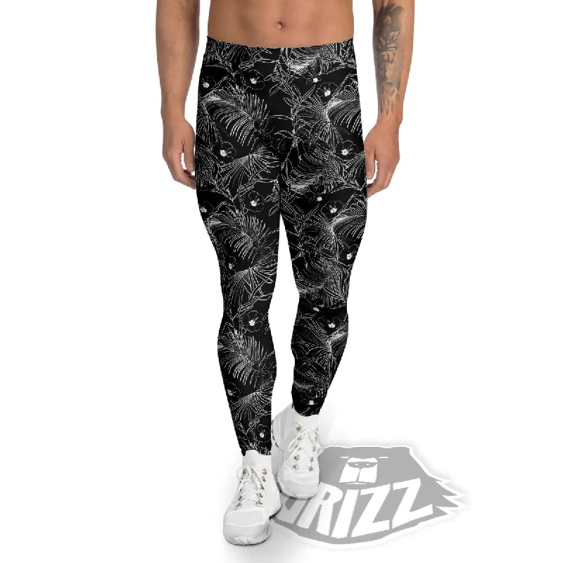 Price Meltdown Hawaiian Black Tropical Print Pattern Men's Leggings