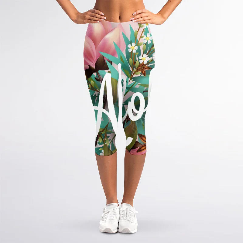 Super Bargain Hawaiian Flower Aloha Print Women's Capri Leggings