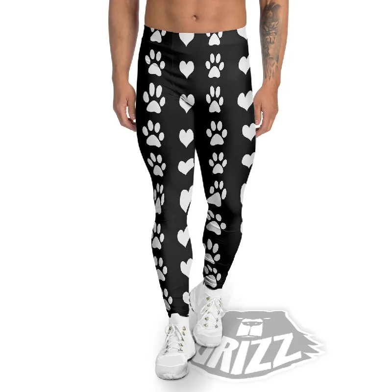 Price Buster Heart And Black Paw Print Pattern Men's Leggings