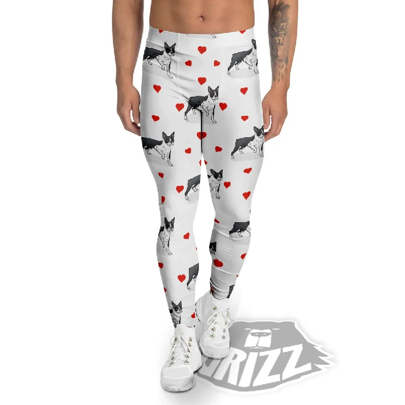Bargain Bin Heart Bull Terrier Print Pattern Men's Leggings