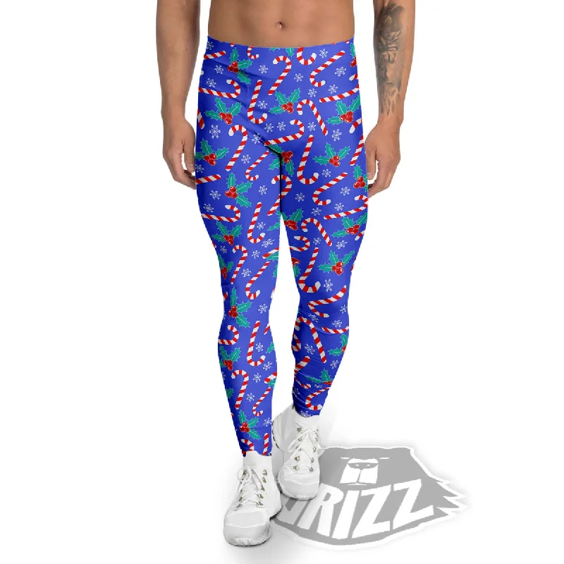 Buy More, Save More Holly Berry And Candy Cane Christmas Print Pattern Men's Leggings