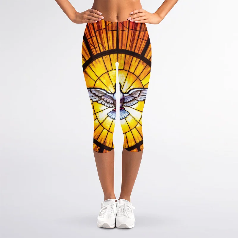 Price Reduction Holy Spirit Dove Stained Glass Print Women's Capri Leggings