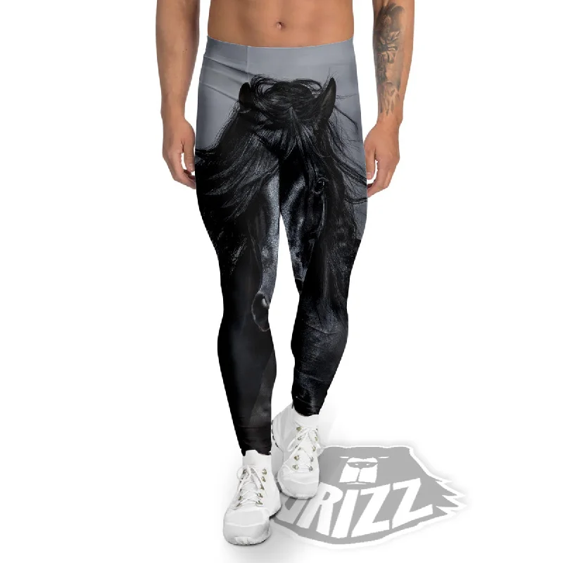 Hot Deal Horse Black Stallion Print Men's Leggings