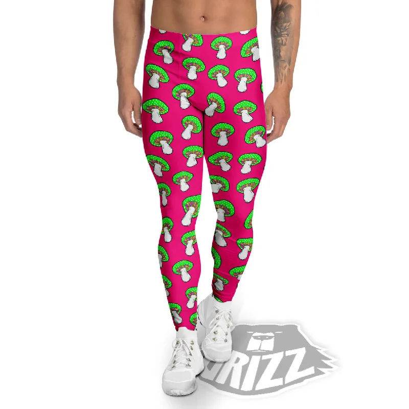 Limited Time Offer Hot Pink Crazy Mushroom Print Pattern Men's Leggings