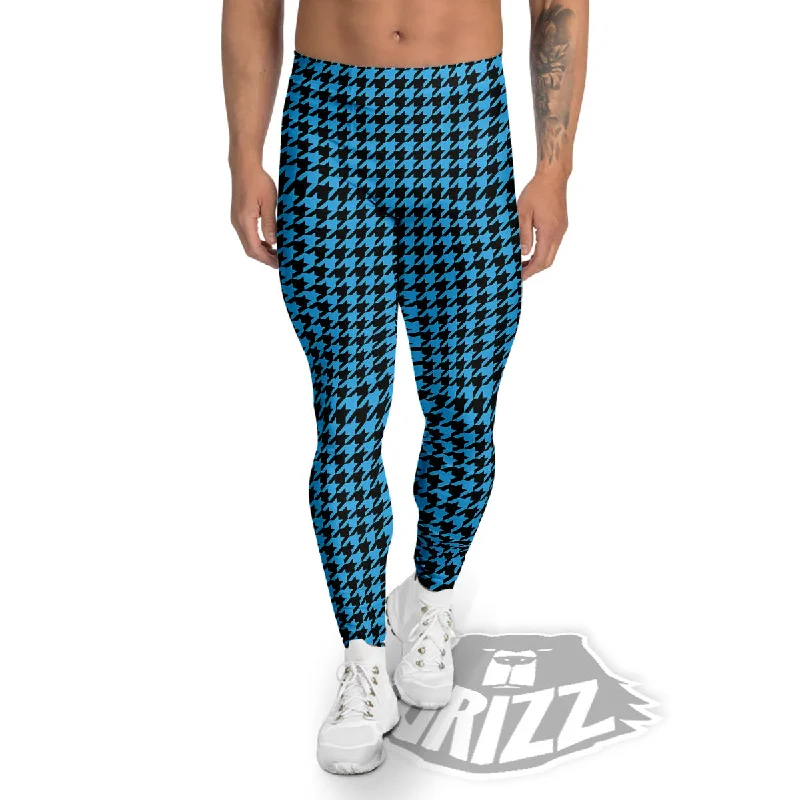 Value Deals Houndstooth Black And Blue Print Men's Leggings