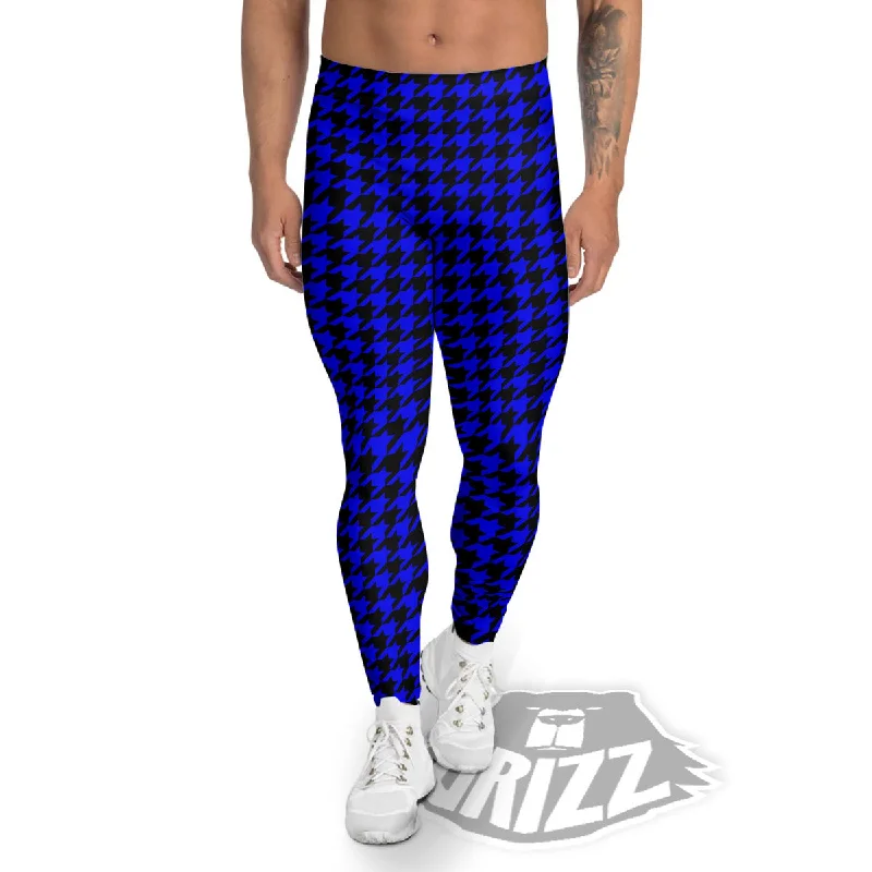 Super Sale Houndstooth Black And Blue Print Pattern Men's Leggings