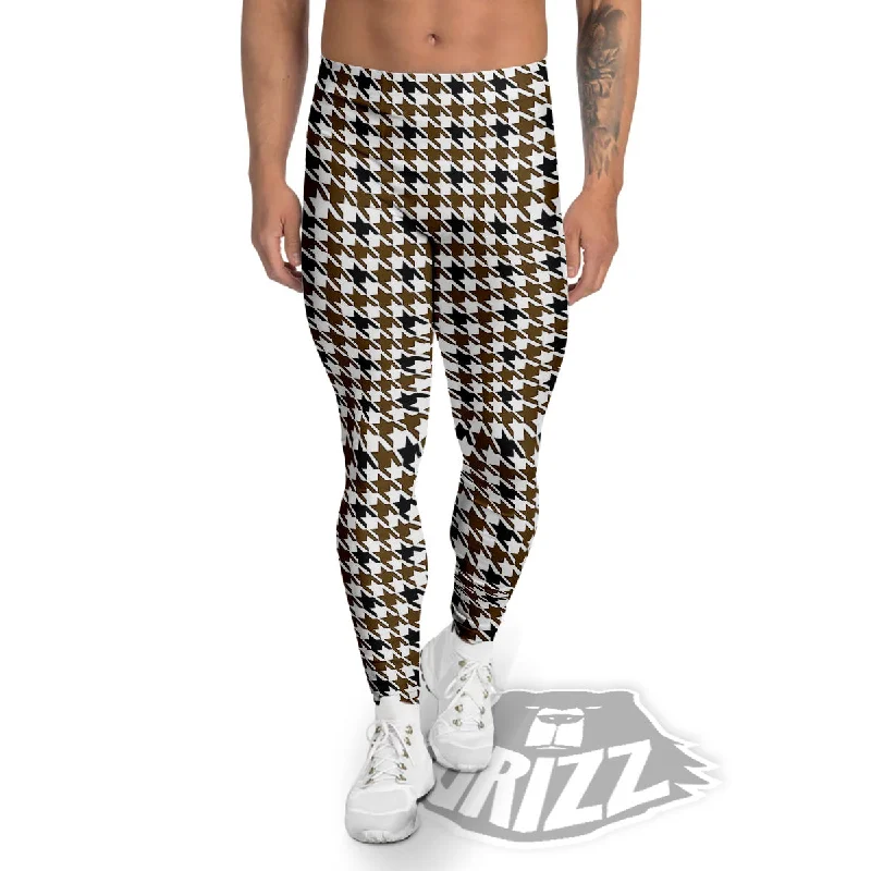 Today’s Deal Houndstooth Black And Brown Print Men's Leggings