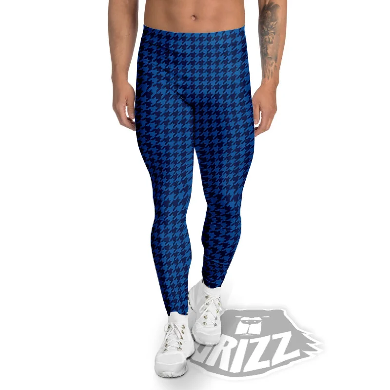 Stock Clearance Houndstooth Blue Print Pattern Men's Leggings