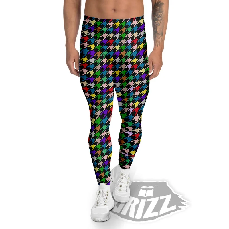 Price Rollback Houndstooth Colorful Print Pattern Men's Leggings