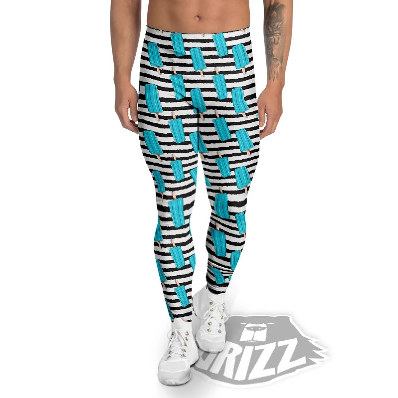 Limited Availability Ice Cream Black Striped Print Pattern Men's Leggings