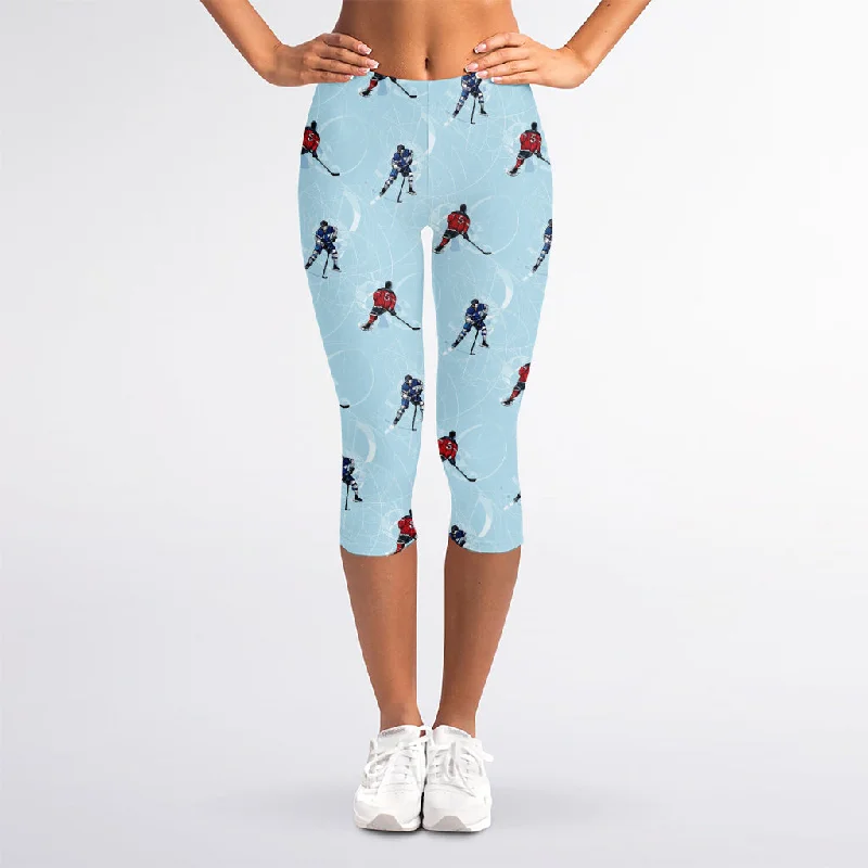 Buy More, Save More Ice Hockey Players Pattern Print Women's Capri Leggings
