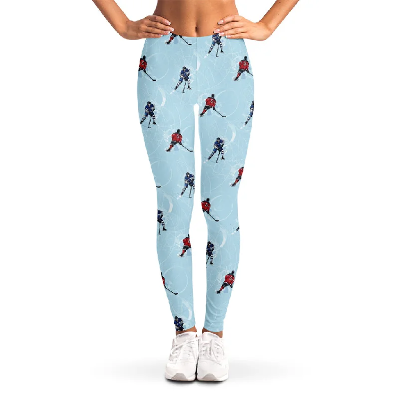 Can't Be Beat Ice Hockey Players Pattern Print Women's Leggings