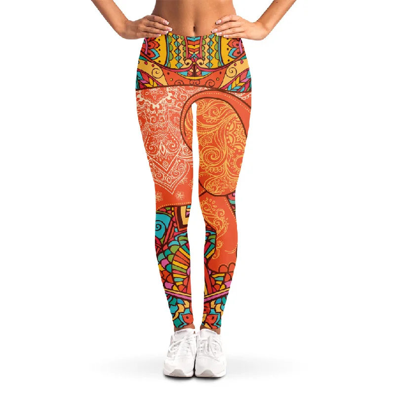 Now or Never Indian Boho Hippie Elephant Print Women's Leggings