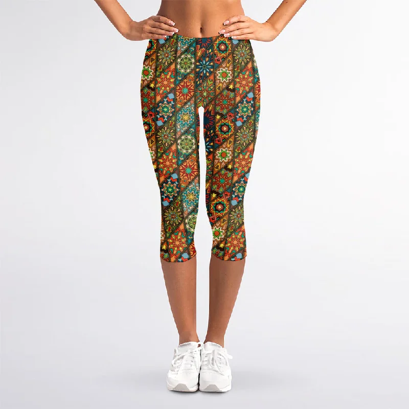 Lowest Price Indian Floral Patchwork Pattern Print Women's Capri Leggings
