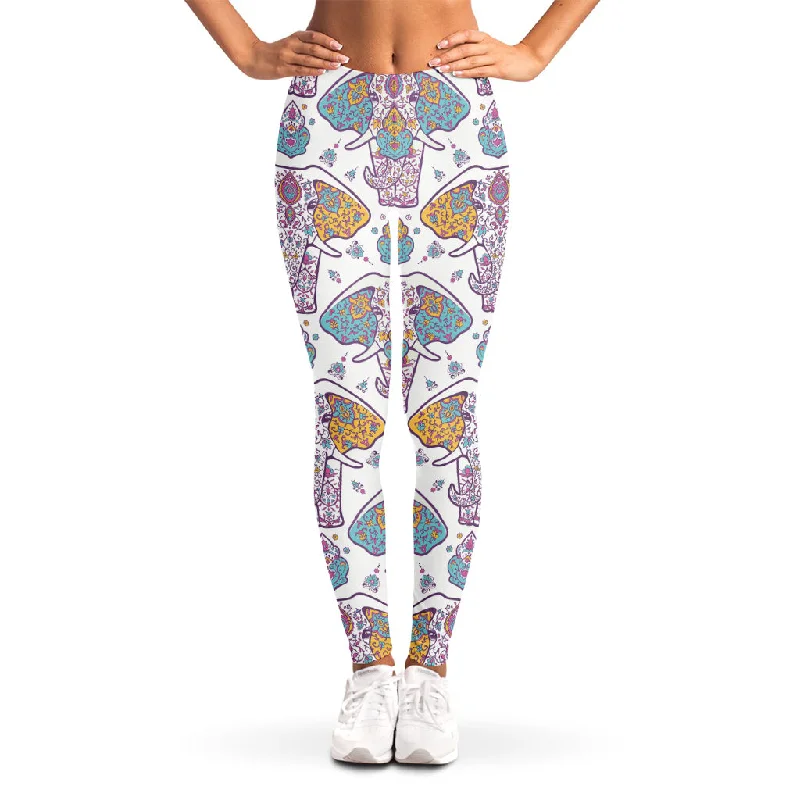 Early Access Indian Flower Elephant Pattern Print Women's Leggings
