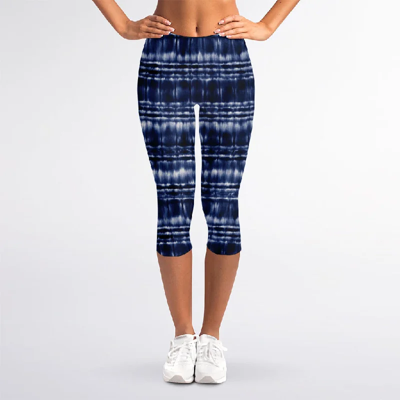 Mega Sale Indigo Dye Shibori Print Women's Capri Leggings
