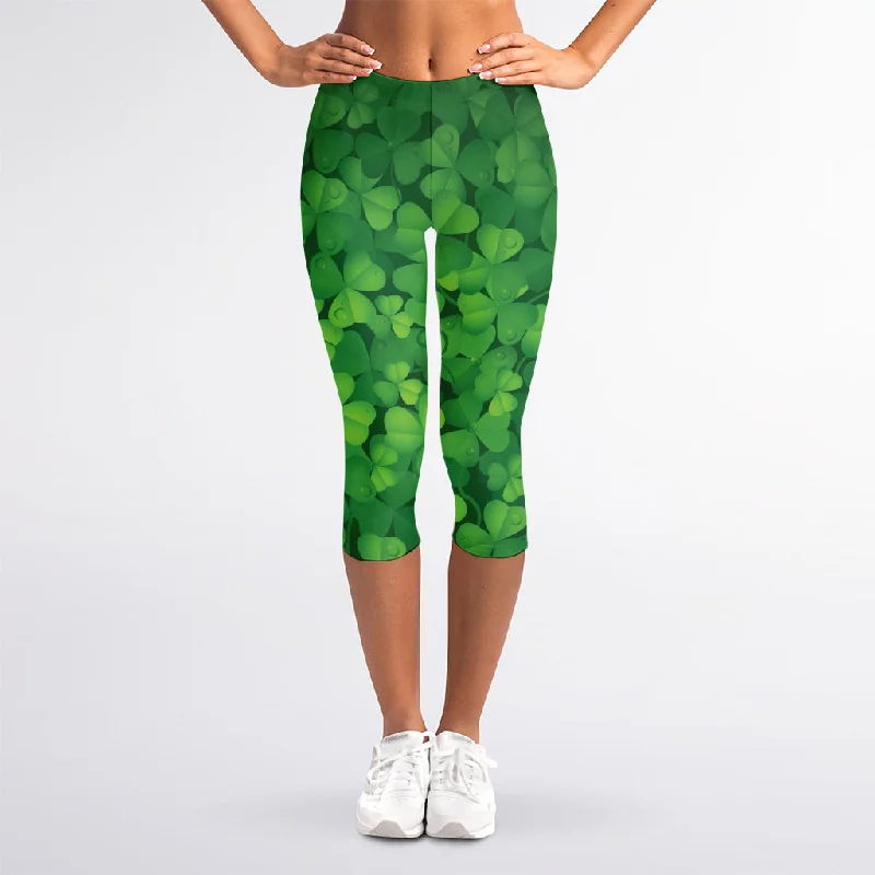 Deal of the Week Irish Clover St. Patrick's Day Print Women's Capri Leggings