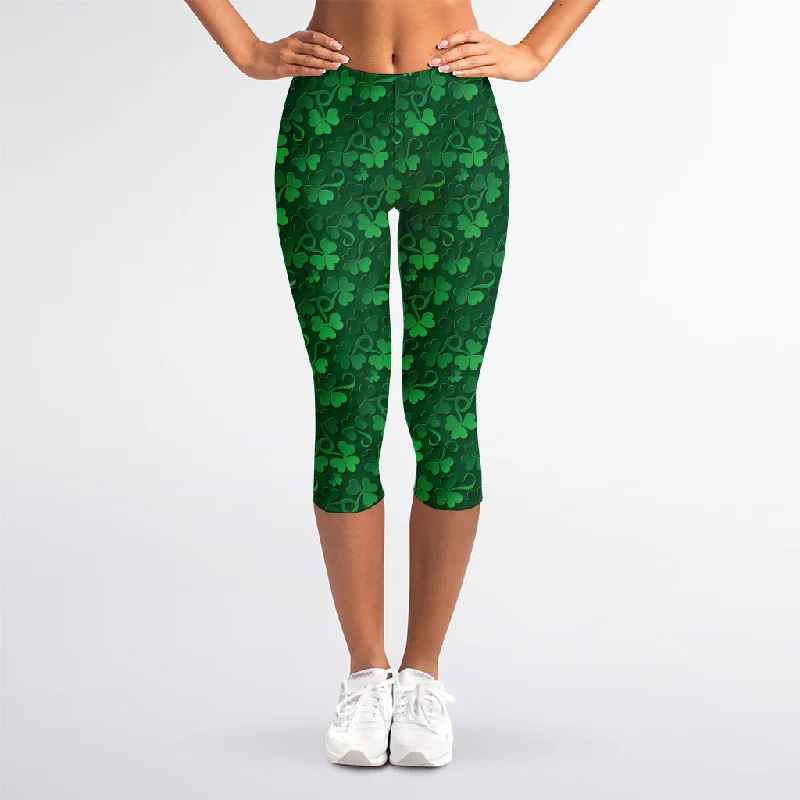 Unmissable Offer Irish Leaf St. Patrick's Day Print Women's Capri Leggings