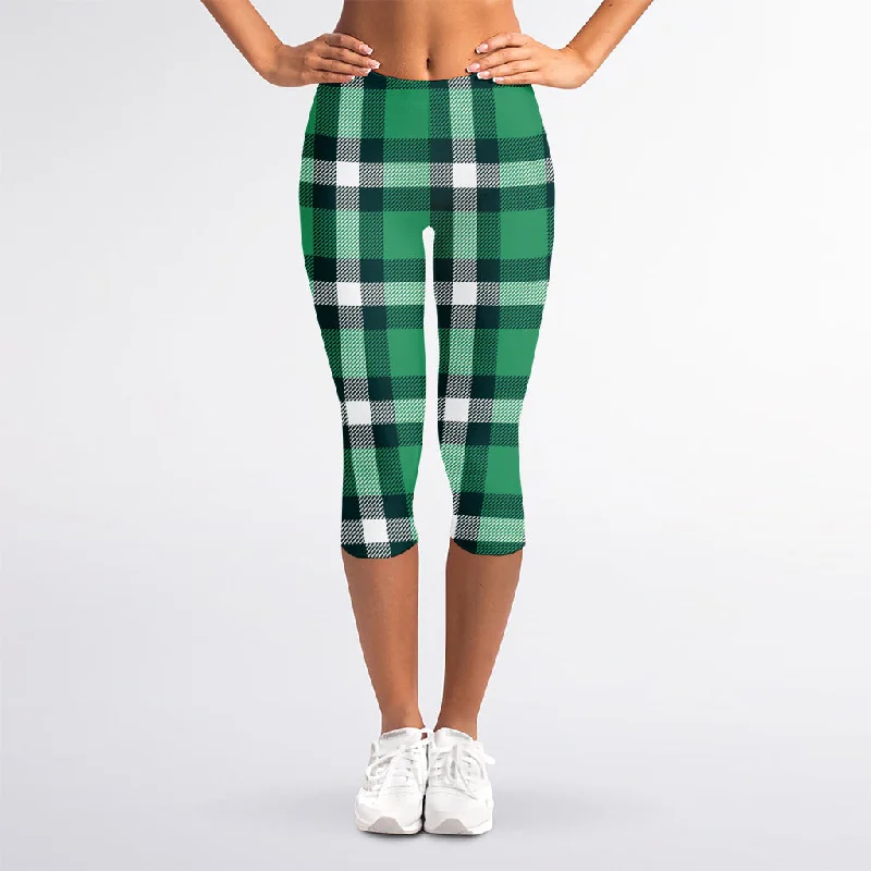 New Deals Irish St. Patrick's Day Plaid Print Women's Capri Leggings